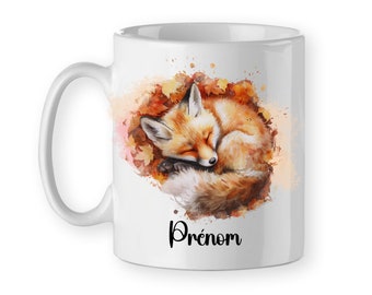 Mug Tasse céramique Bébé Renard Automne, Modèle 3, personnalisé prénom, cadeau objet personnalisable