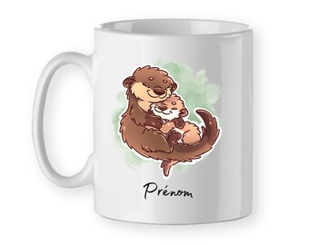 Mug Tasse céramique Loutres Câlineuses, personnalisé prénom, cadeau objet personnalisable