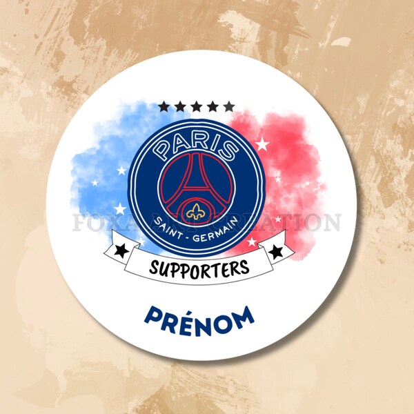 Badge, Magnet Paris Saint Germain football PSG prénom, 58mm, épingle, porte-clé décapsuleur, insigne broche en métal, bouton, pins