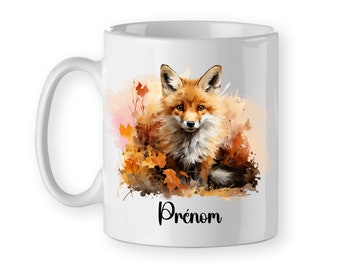 Mug Tasse céramique Bébé Renard Automne, Modèle 2, personnalisé prénom, cadeau objet personnalisable