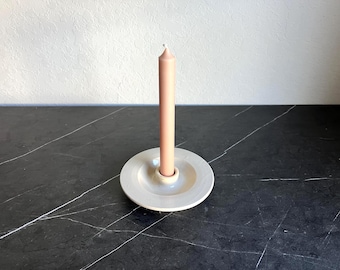Vintage Stoneware Taper Candle Holder, Minimalist Scandinavian Pottery