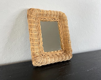 Vintage Wicker Vanity Mirror, Rectangular Rattan Wall Mirror, Boho Cottagecore Decor, Handwoven Wicker Frame, Coastal Style