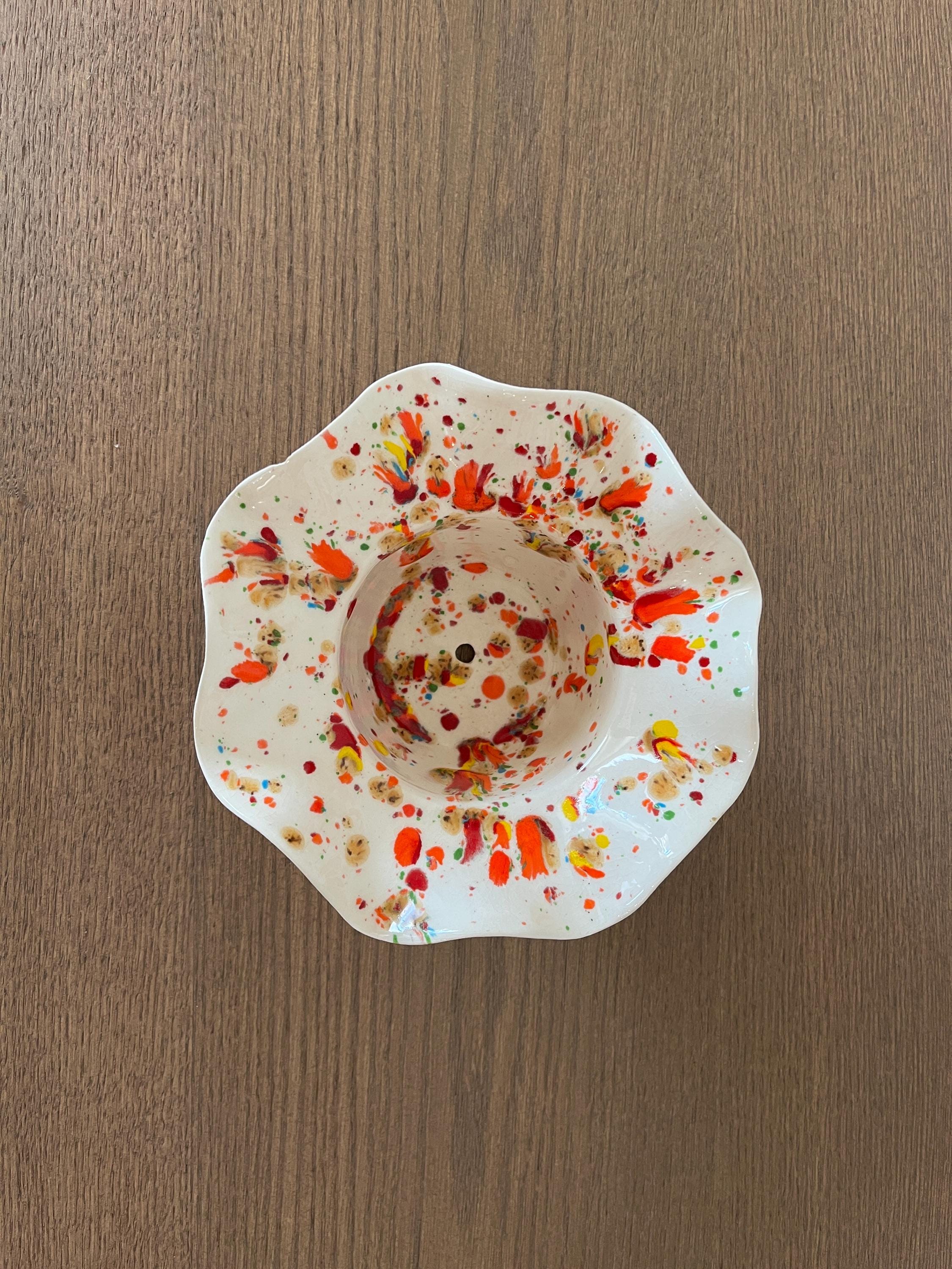Vintage Ceramic Ruffle Bowl: MCM Splatter Glaze Planter With Drain - Etsy