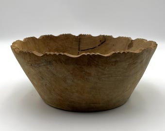 Vintage Hand Carved Wood Bowl Rustic Primitive Scalloped Edge Wooden Bowl Farmhouse Decor Wabi Sabi Organic Centerpiece