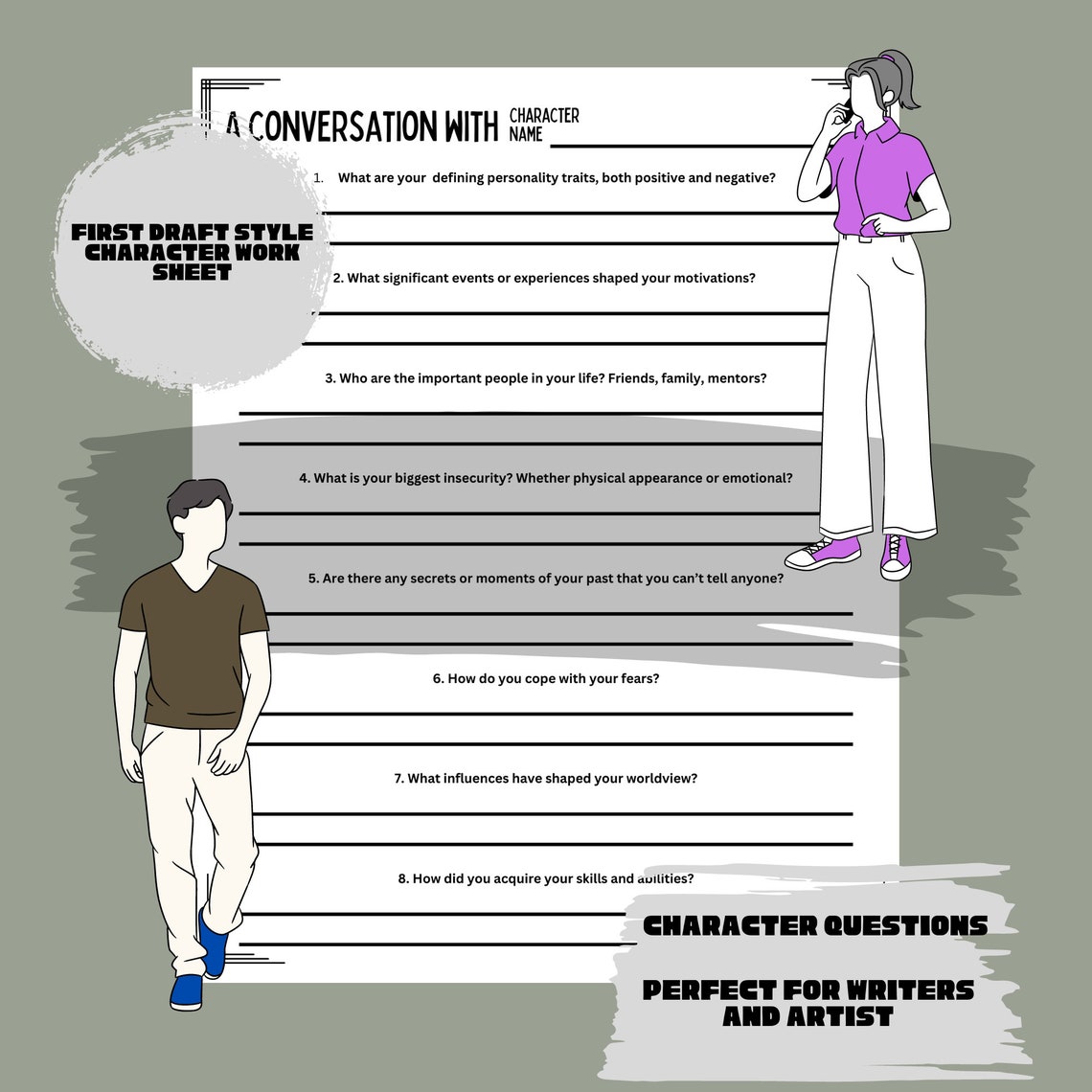 Character Work Sheet | Writing Characters | Character Sheet for Writer ...