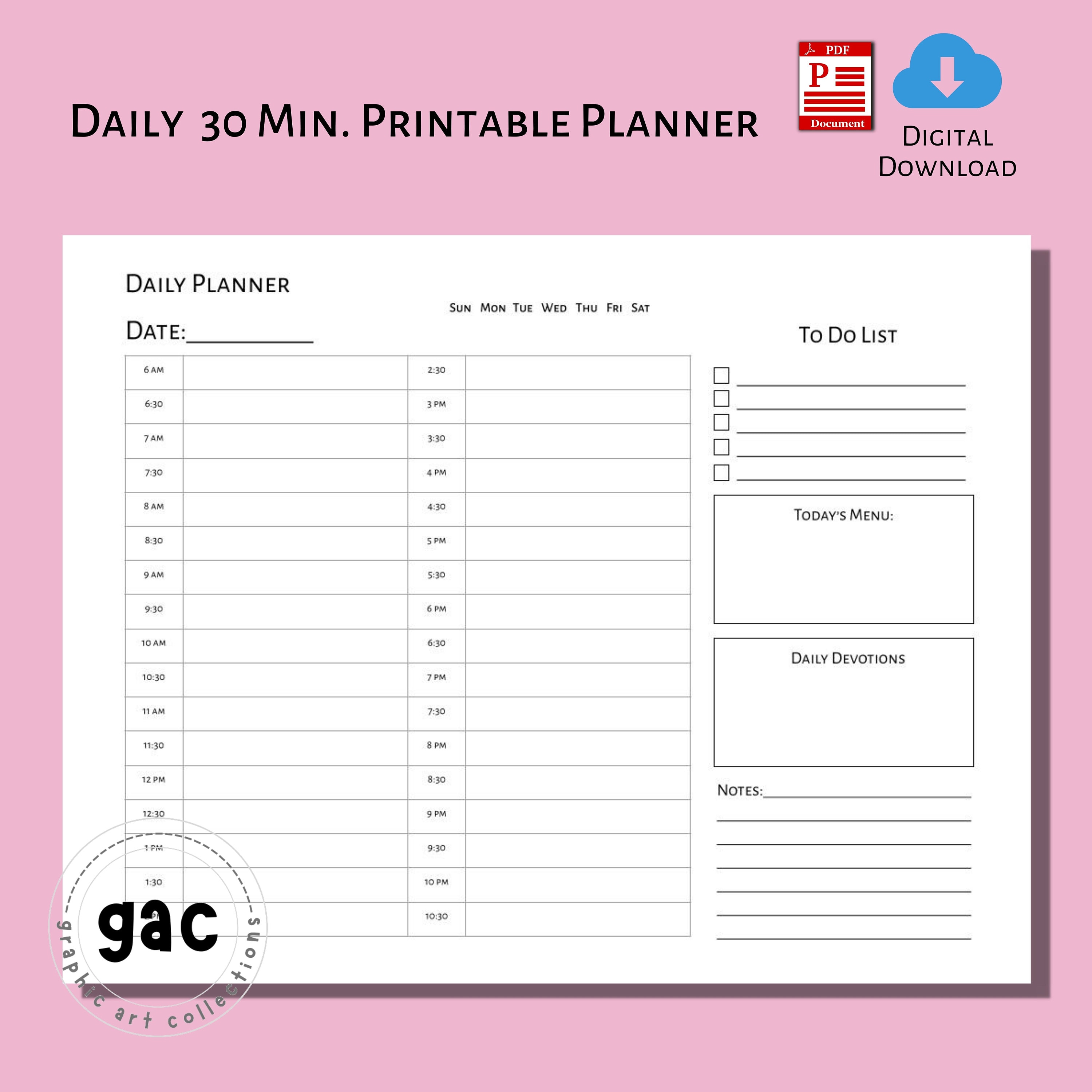 Printable Daily 30 Minute Increments Interval Planner PDF US - Etsy