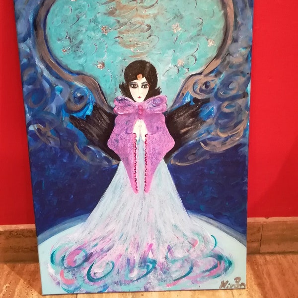 Energie Gemälde Engel Alice Leinwand UNIKAT handgemalt Orgon energetisiert/aktiviert mit Bergkristall