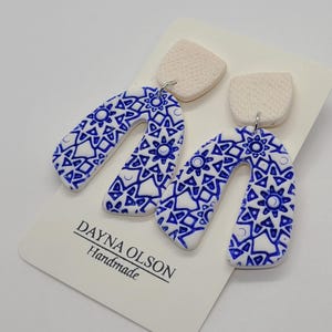 Boho Earrings // Polymer Clay // Blue and White // Greece