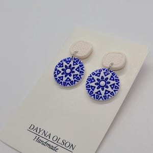 Boho Earrings // Polymer Clay // Blue and White // Greece