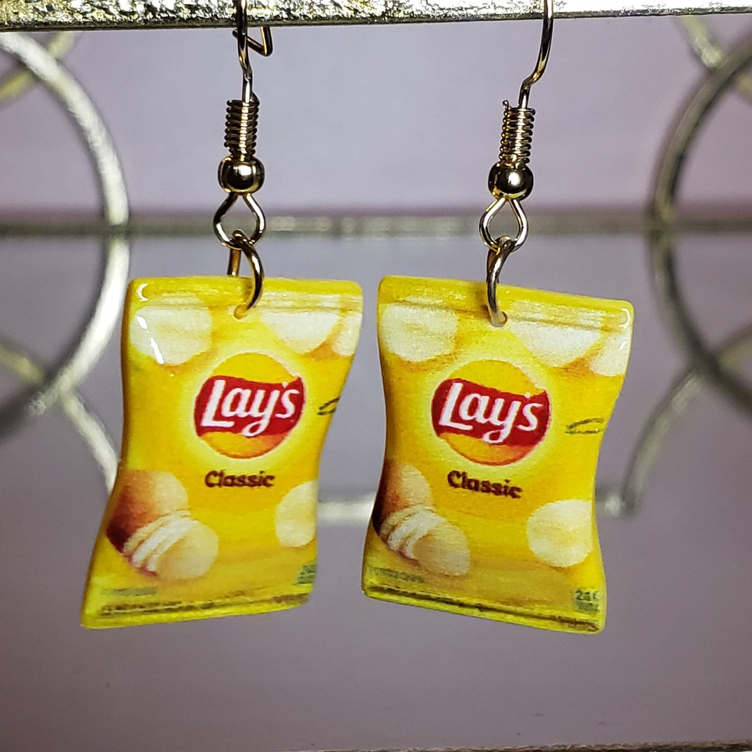 thumbnail image 2 of Huge Funny Realistic Potato Chips Earrings – Novelty Snack Food Jewelry, Made In USA | Dangle Earrings For Costume & Fun 2 of 13