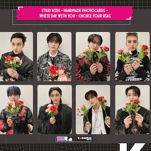 Stray Kids – White Day handgefertigte holografische Herzen-Fotokarten – Schrägset 2