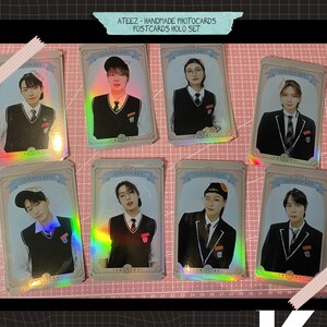 Ateez - cartes postales faites à la main - ensemble blanc holographique
