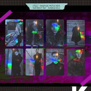 Ateez - Cartes photo non officielles faites à la main - Concept de tournage San - Arc-en-ciel holographique