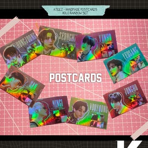 Ateez - Conjunto de cartões postais holográficos de arco-íris feitos à mão - membros tendenciosos