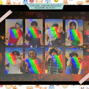 Stray Kids - Conjunto holográfico feito à mão Melon Ate - photocards bias ot8
