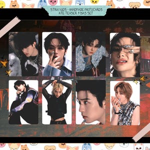 Stray Kids - Conjunto de conceito teaser Ate 4 - cartões de fotos artesanais - conjunto de viés duplo