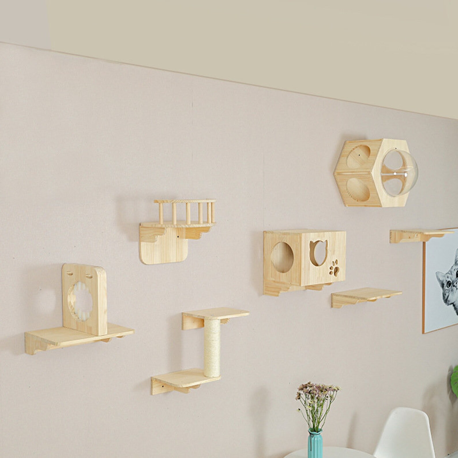 Wooden Cat Shelves Cat Wall Furniture Set Cat Wall Shelves Etsy Canada