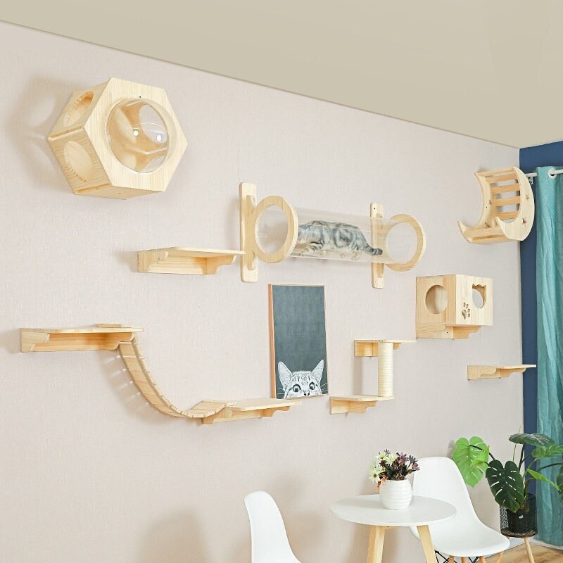 Wooden Cat Shelves Cat Wall Furniture Set Cat Wall Shelves Etsy Canada