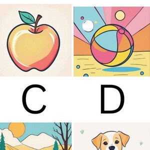 Tarjetas didácticas con letras para niños pequeños: letra "A" con manzana: tarjetas didácticas para niños. Letras con solo imágenes
