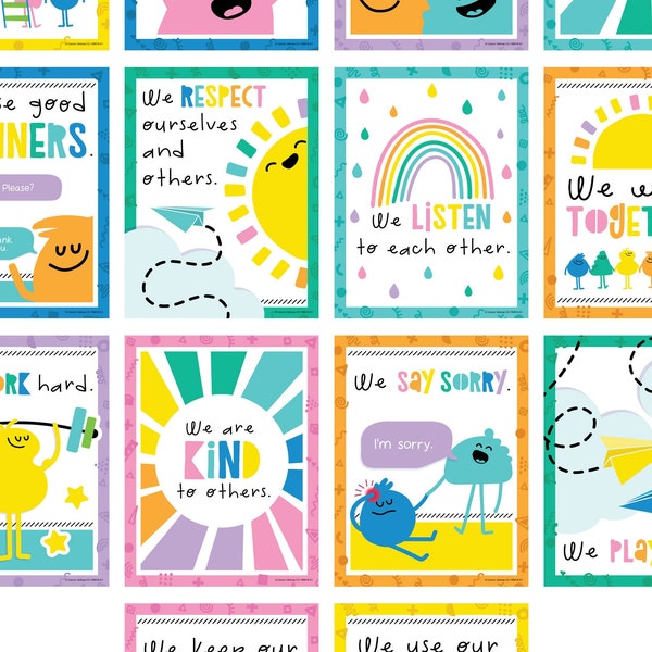 Happy Place Printable Classroom Posters, Educational Posters, Classroom Rules, Social Emotional Learning Posters, Download Bundle, Set of 14