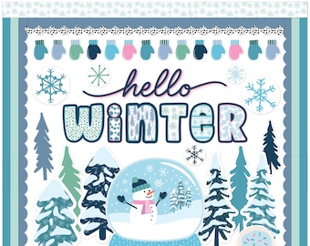 Hello Winter Printable Classroom Décor Bundle, Winter Classroom Bulletin Board Set with Borders and Cutouts, Winter Classroom Décor