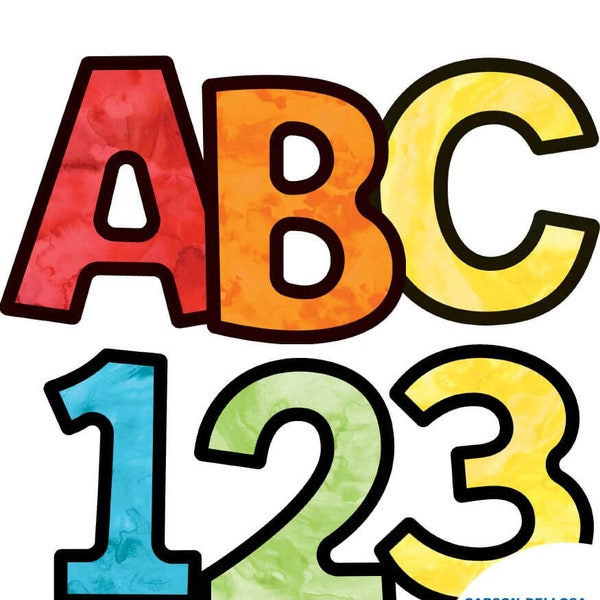 Celebrate Learning Printable Watercolor Letters, Numbers, and Symbols, Classroom Letter Cutouts, Colorful Bulletin Board Letters