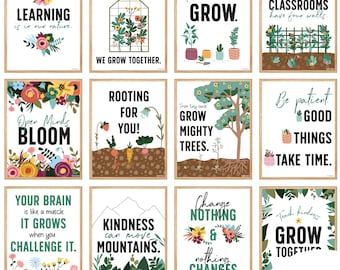 Grow Together Printable Posters, Inspirational Wall Art for Bulletin Board, School, Colorful Classroom & Office Décor, Set of 12