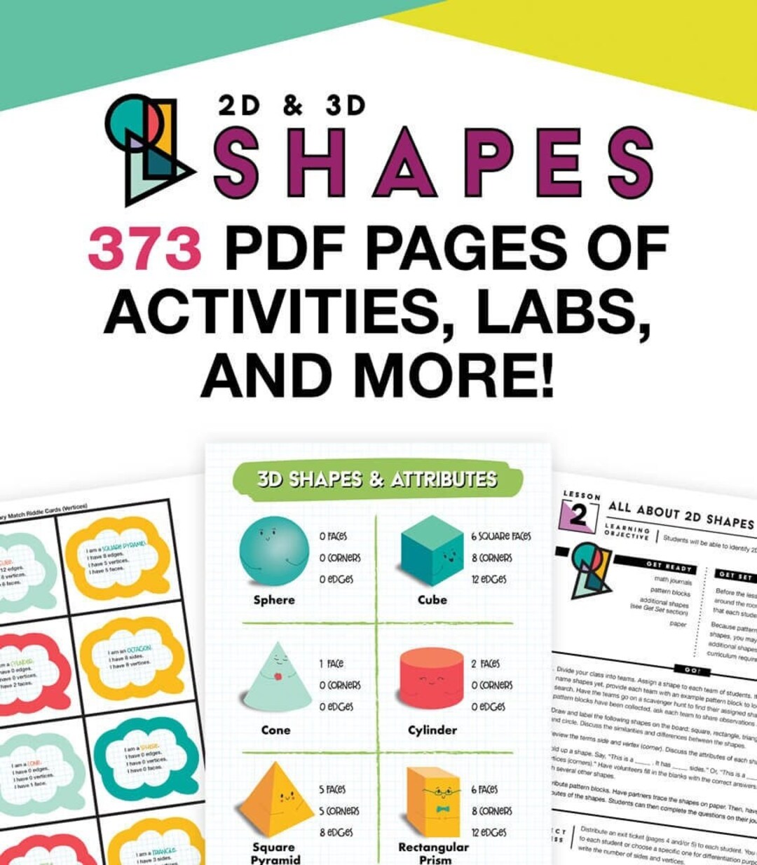 2D & 3D Shapes Printable, Math Activity Worksheet Bundle, Instant ...