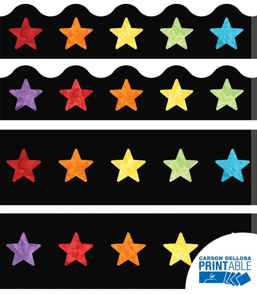 Watercolor Stars Printable Bulletin Board Borders, Bright & Colorful, Borders for Classroom