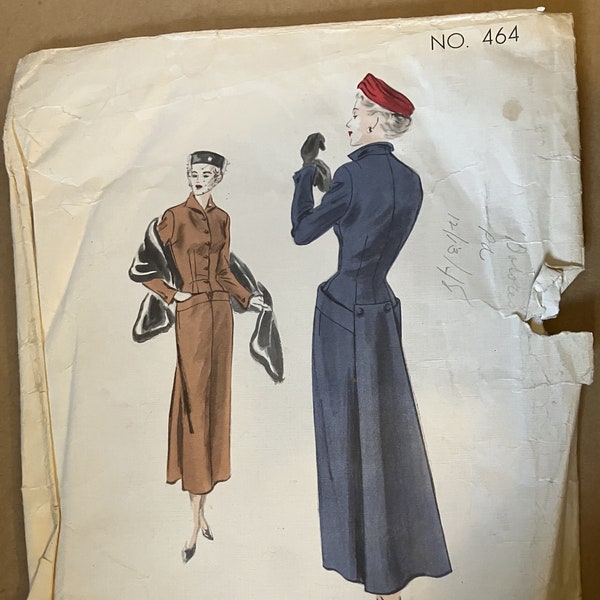 1948 Vogue Couturier Design Sewing Pattern 464 Women's Drop-Waist Day Dress