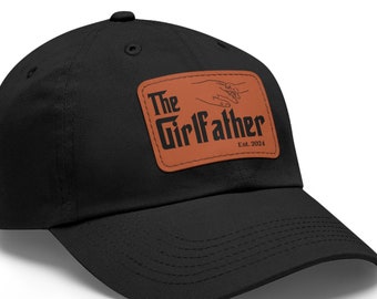 Chapeau personnalisé papa des filles avec écusson en cuir végétalien, chapeau de petite fille 2024, cadeau pour papa des filles, chapeau de fête des pères