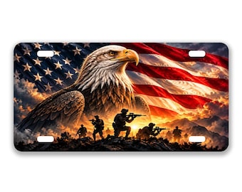 Bald Eagle American License Plate, American Flag Military Car Tag, Patriotic Soldier Plate, Veteran Gift, USA Decorative Plate  6x12 Inch