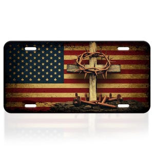 Jesus Cross License Plate American Flag License Plate for Car Personalize Decoration Vanity Tag License Plate Standard Size 6&quot; X12