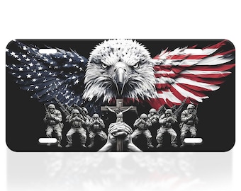Patriotic Eagle License Plate 6x12 American Flag Military Veteran Metal Car Tag Freedom Decor