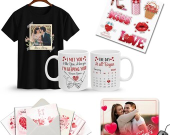 Personalized Valentine Gift Set Custom Photo T Shirt Mug Mouse Pad Romantic Couple Gift Anniversary Love Present