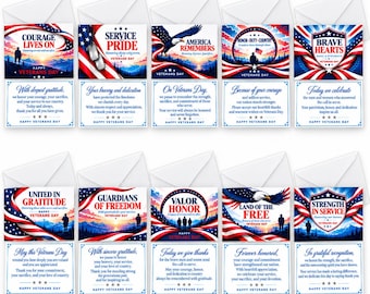 Cartes de remerciement pour la Journée des anciens combattants, paquet de 10 cartes patriotiques de reconnaissance militaire avec enveloppes, 12,7 x 17,8 cm, cartes de vœux assorties pour les anciens combattants
