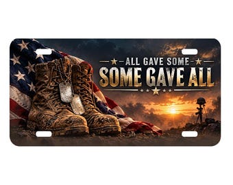 Military Memorial License Plate, All Gave Some, Combat Boots, Dog Tags Vanity Tag