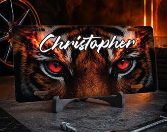 Custom Fiery Animal Eyes License Plate Personalized Car Tag Metal Novelty Plate Add Your Own Text Lion Wolf Dragon Aggressive Design