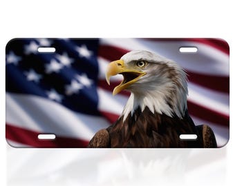 Bald Eagle License Plate, American Flag Car Tag, Patriotic Metal Vanity Tag USA Décor Gift 6x12