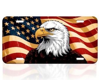 Bald Eagle License Plate 6x12, American Flag Patriotic Car Tag, USA Metal Front Plate Decor