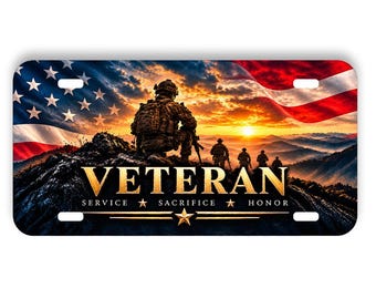 Veteran License Plate 6x12, American Flag Military Car Tag, Service Sacrifice Honor Patriotic Soldier Decorative Plate
