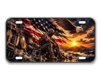 Veteran License Plate 6x12, Bald Eagle Military Car Tag, American Flag Soldier Plate, Dog Tags Patriotic Veteran Auto Decor