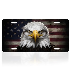bald Eagle License Plate American Flag License Plate for Car Personalize Decoration Vanity Tag License Plate Standard Size 6&quot; X12