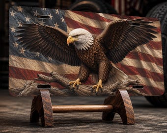American Flag Eagle License Plate: Bald Eagle Patriotic Car Tag (6" X12)