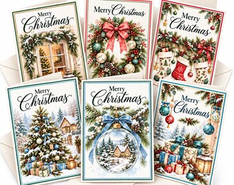 Cartes de Noël avec enveloppes, lot de 12 cartes de vœux assorties, format 12,7 x 17,8 cm, cartes de Noël pour la famille et les amis