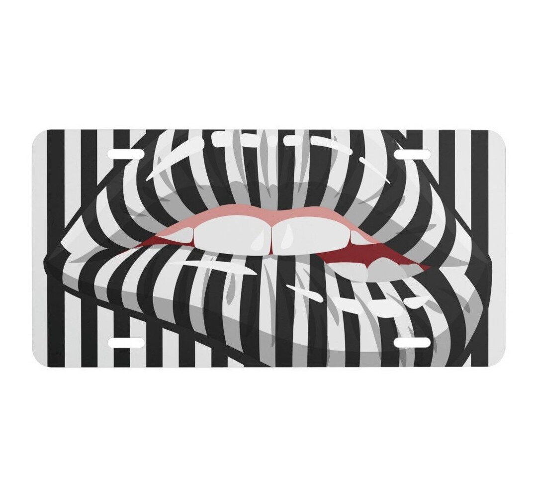 Black and White Stripe Lips License Plate Front License Etsy