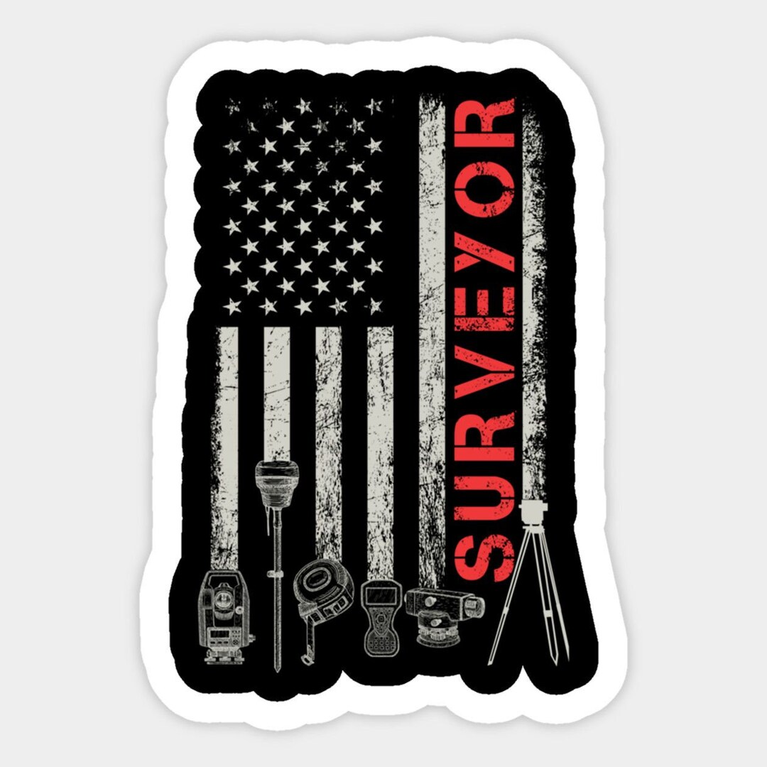 American Flag Land Surveyor Engineer Sticker vinyl Decal for Car Bumper