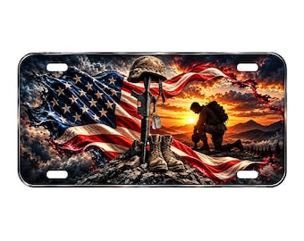 Veteran License Plate 6x12, Military Memorial Car Tag, American Flag Eagle Soldier Plate, Patriotic Veteran Auto Decor