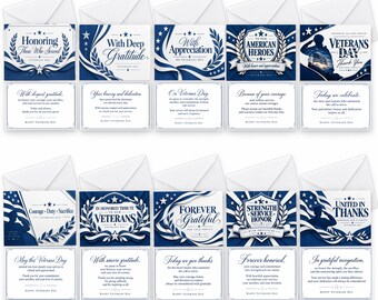 Cartes de remerciement pour la Journée des anciens combattants avec enveloppes, paquet de 10, format 12,7 x 17,8 cm, 10 modèles assortis