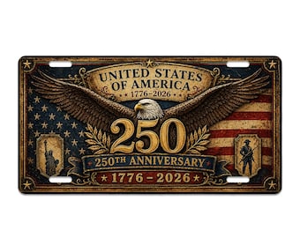 250th Anniversary License Plate USA Eagle Wings Patriotic 1776 2026 American Flag Vintage Metal Car Tag Freedom Decor Gift
